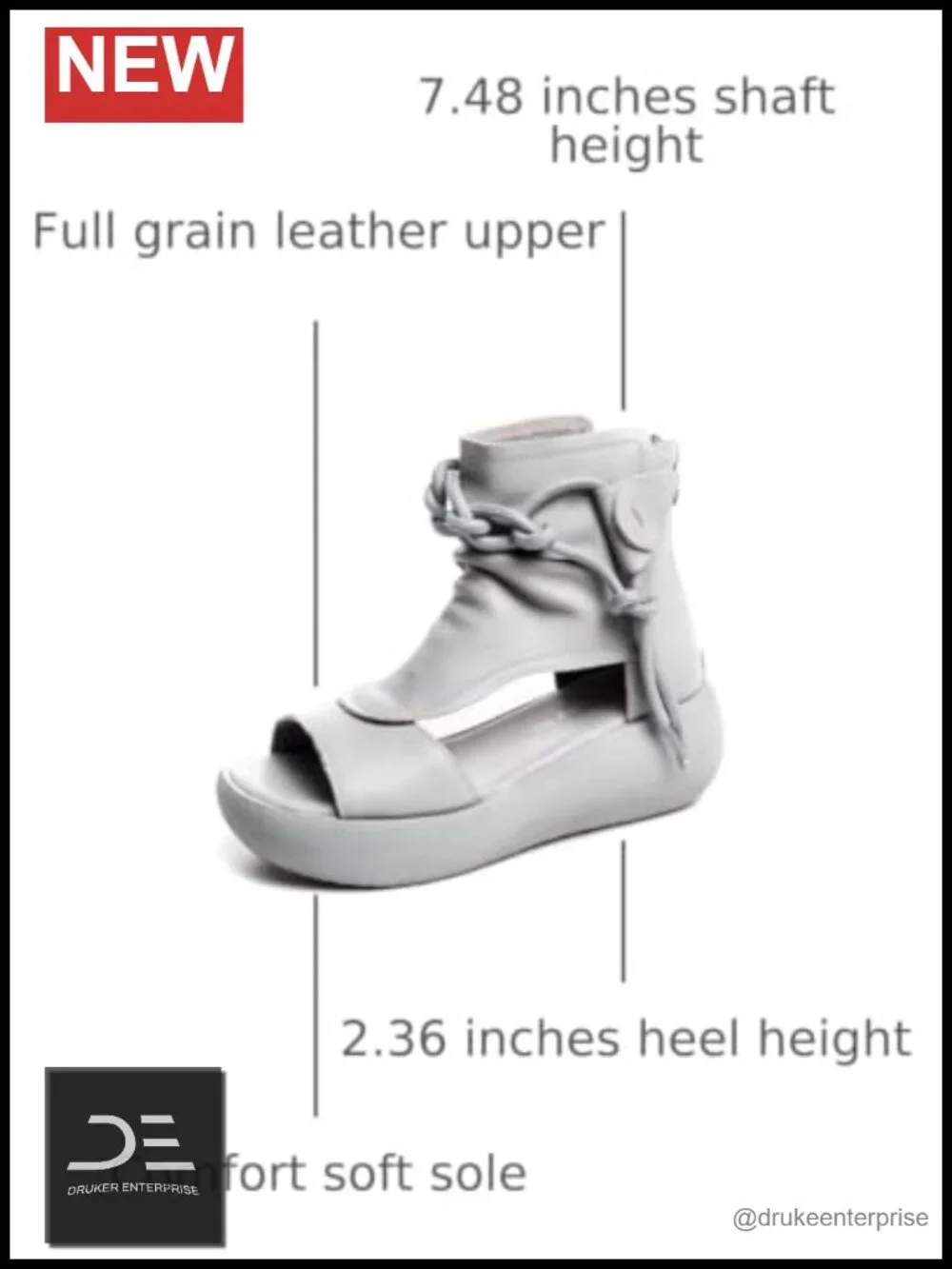 Women's Leather High Top Sandals Open Toe Lace Up Heeled Sandals
